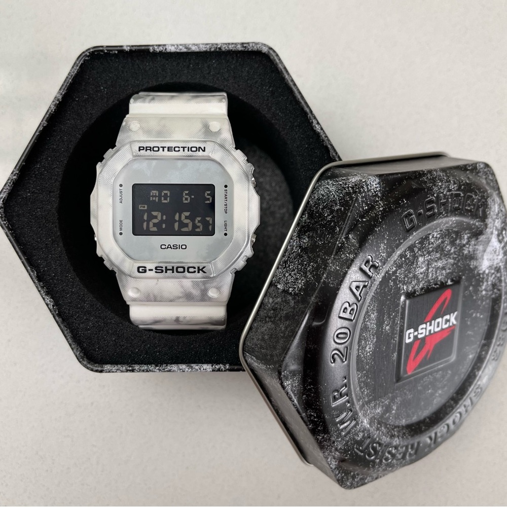 G-Shock DW5600GC-7 Grunge Snow Camouflage Watch, Black/White
9